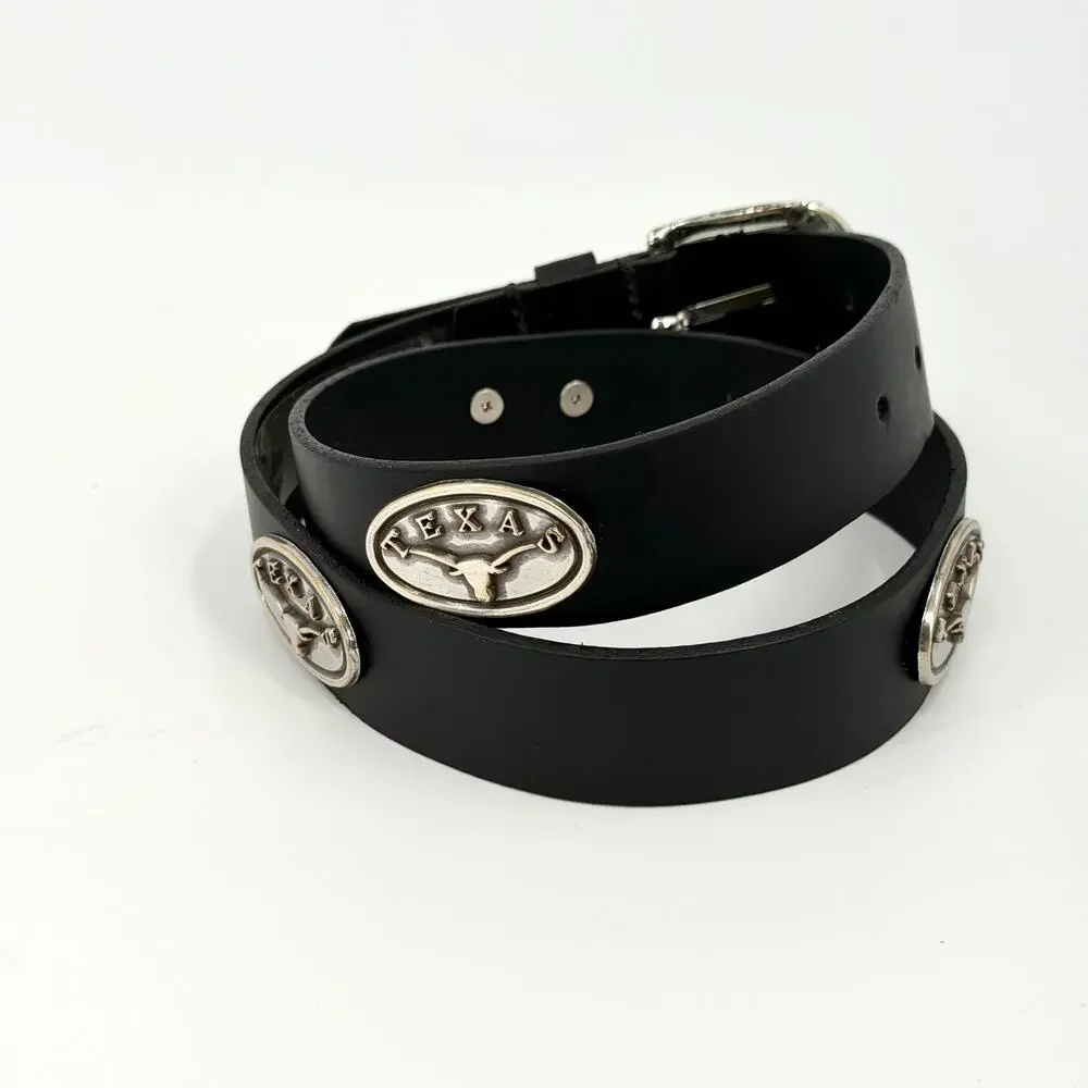 Vintage Y2k Enmon Kids Black Genuine Leather Texas Medallion Belt